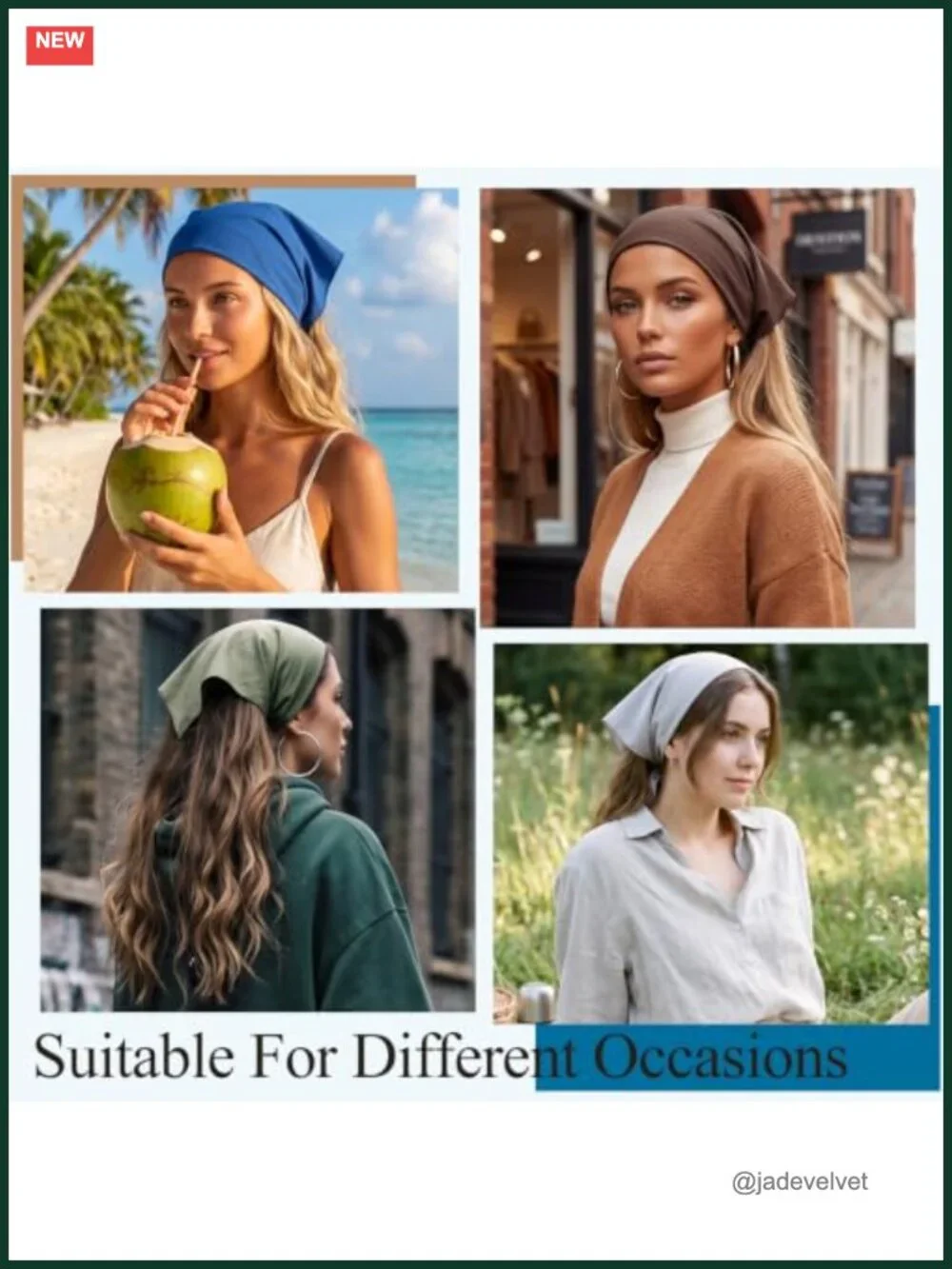 Triangle Head Scarf 4 Pack Soft Polyester Bandana Hair Wrap for Women